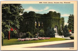 Sturgeon Bay Wisconsin WI, Public Library Building, Front View, Vintage Postcard