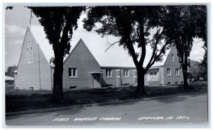 c1940's View Of First Baptist Church Spencer Iowa IA RPPC Photo Vintage Postcard