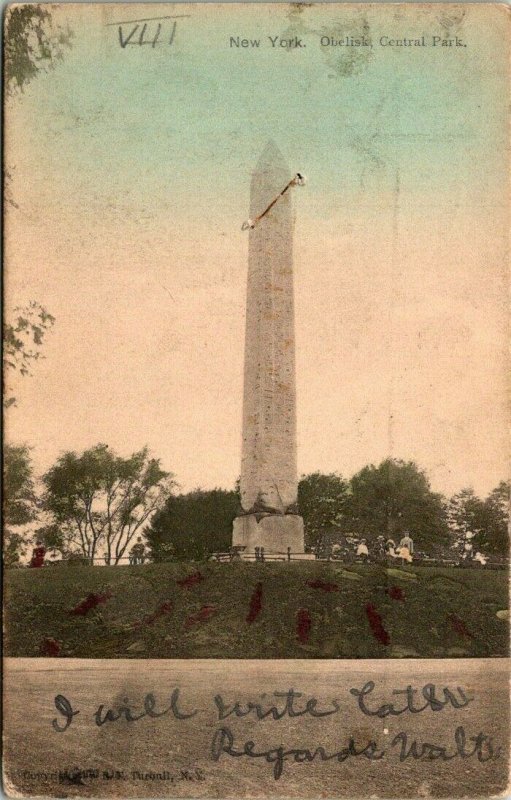 Postcard Central Park Obelisk New York City NY 1907 Syracuse Made In German 2556
