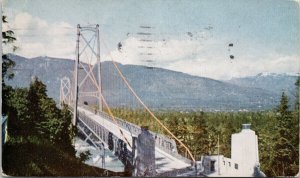 Lions Gate Bridge Vancouver BC Land of Opportunity c1945 Postcard G17