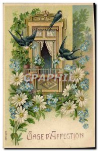 Old Postcard Fantasy Flowers Swallows