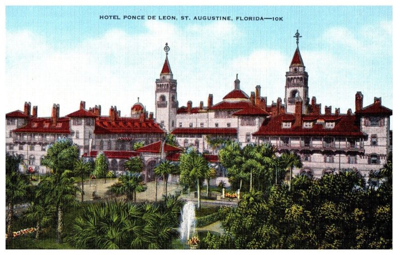 Hotel Ponce De Leon built in 1885 St Augustine Florida Postcard