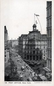VINTAGE POSTCARD TROLLEY CARS POST OFFICE STREET SCENE NEW YORK CITY c. 1920