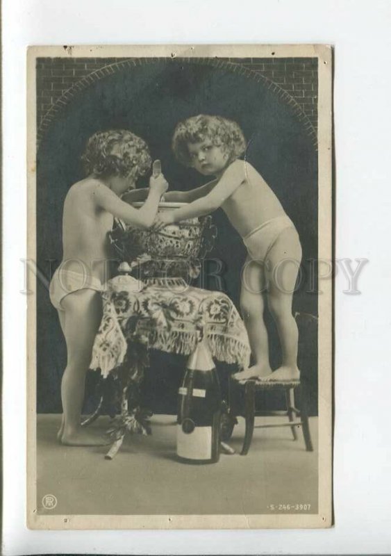 3177750 NEW YEAR Champagne NUDE GIRLS Vintage PHOTO PC