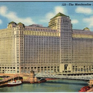 c1940s Chicago, IL Merchandise Mart River Bridge Linen PC Wells, Orleans St A328