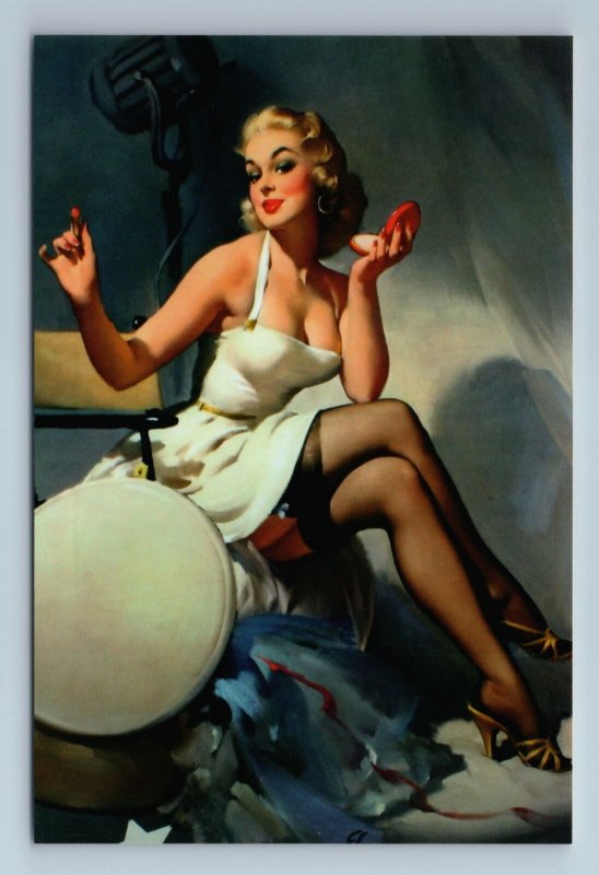 PIN UP GIRL in White Dress prettier Powder box Actress New Unposted Postcard