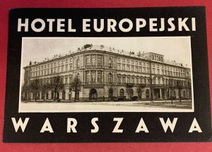 Hotel Europejski, Warsaw, Poland, Hotel Label, Unused, Size: 80 mm x 119 mm.