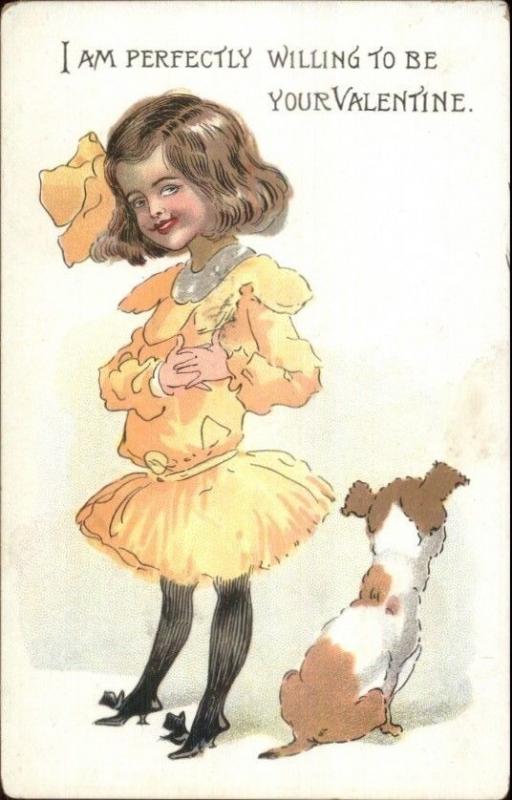 Buster Brown - Mary in Yellow Dress TUCK Valentine c1910 Postcard OUTCAULT