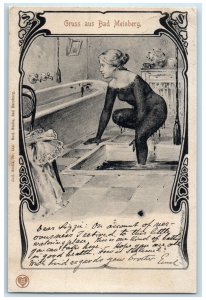 1904 Female in the Bath Greetings from Horn-Bad Meinberg Germany Postcard