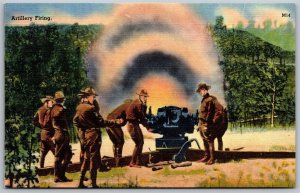 Vtg Military US Army Artillery Firing Training 1940s WWII Era Line View Postcard