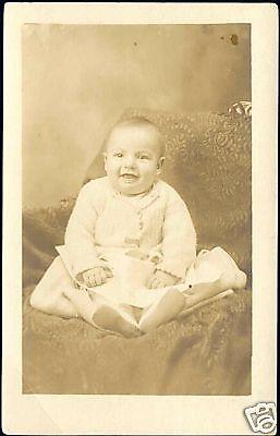 Smiling Little BABY CHILD DRESS Real Photo (1910s) RPPC