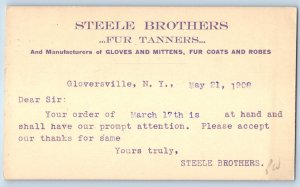 1908 Steele Brothers Fur Tanners Order Gloversville NY Advertising Postal Card