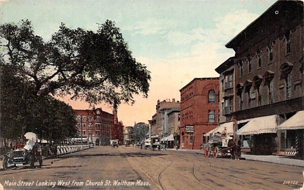 Main Street in Waltham, Massachusetts looking West from Church St..