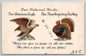 Thanksgiving Turkey National Bird's American Eagle 1907 Postcard K28