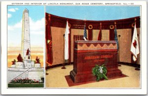 Springfield Illinois, Lincoln Monument, Oak Ridge Cemetery, Vintage Postcard