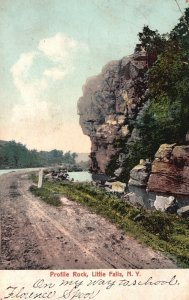 Vintage Postcard 1906 Profile Rock Trails Along River Spot Little Falls New York