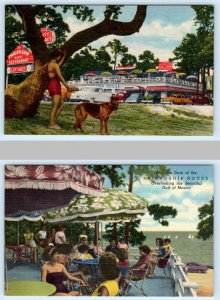 2 Postcards MISSISSIPPI CITY, MS ~ Roadside FRIENDSHIP HOUSE Restaurant Cottages