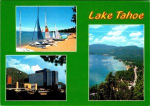 Lake Tahoe, NV Nevada  BIRD'S EYE VIEW~HOTEL/CASINOS~SAILBOATS  4X6 Postcard