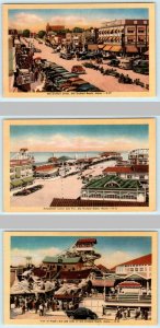 3 Postcards OLD ORCHARD BEACH, ME ~ Amusement Park, Pier, Street Scene 1940s