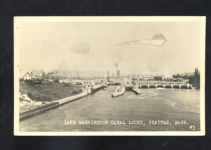 RPPC SEATTLE WASHINGTON LAKE WASHINGTON CANAL LOCKS REAL PHOTO POSTCARD