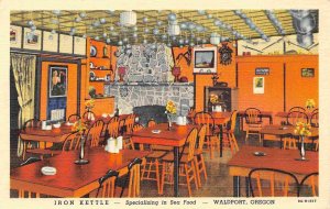 Iron Kettle Sea Food Restaurant Interior Waldport Oregon linen postcard