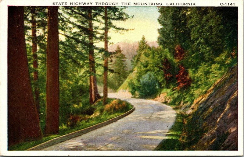 Vtg 1920's State Highway Through The Mountains Scenic California CA Postcard