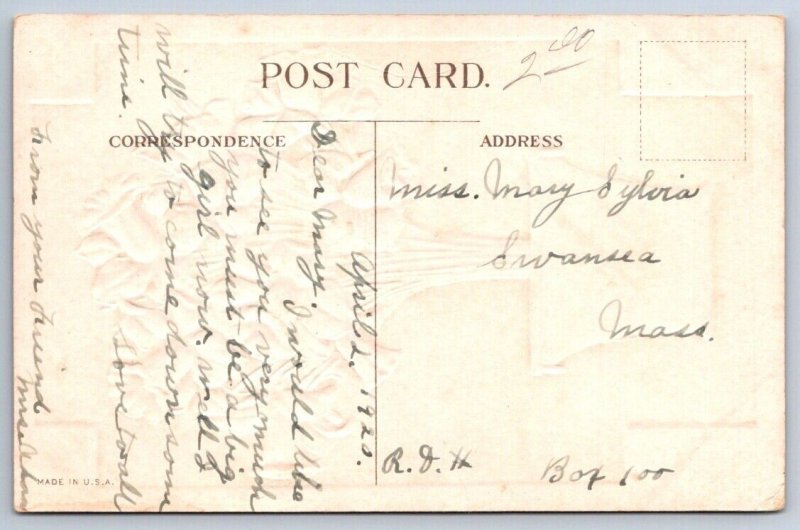 Easter Greetings, Potted Daffodils, Antique 1920 Embossed Greetings Postcard