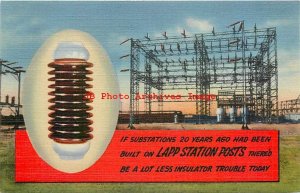 Advertising Linen Postcard, Lapp Insulator Company, Station Posts, Le Roy NY