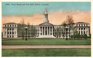 Vintage Postcard 1920's Court House And City Hall Civic Center Denver Colorado