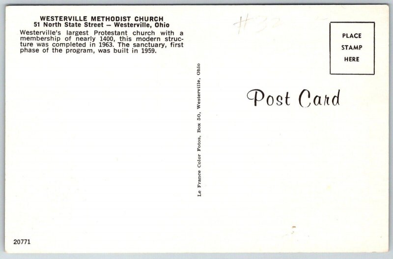 Westerville Ohio 1959 Postcard Westerville Methodist Church