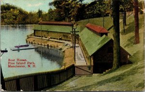 Vtg 1910's Boat House Pine Island Park Manchester New Hampshire NH Postcard