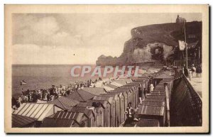 Old Postcard Etretat The Beach And The Cabins