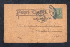 VINTAGE LEATHER POSTCARD DONKEY 1906 COLUMBIA MO. TO LANCASTER MISSOURI