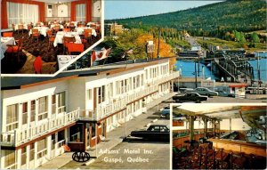 Gaspe, Quebec Canada  ADAMS MOTEL Restaurant~Bar~Bridge ROADSIDE Chrome Postcard