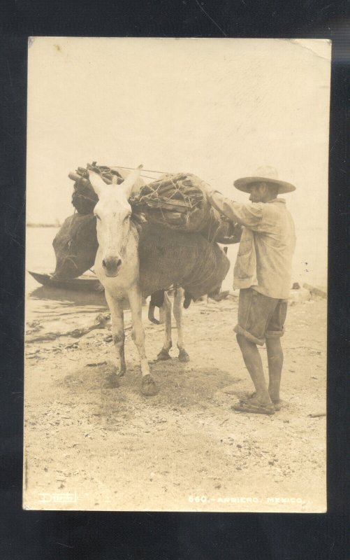 RPPC TAMAZUNCHUHALE S.L.P. MEXICO DONKEY MULE VINTAGE REAL PHOTO POSTCARD