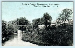 CHARLES CITY, Iowa IA ~ Arch Bridge SHERMAN NURSERY 1912 Floyd County  Postcard