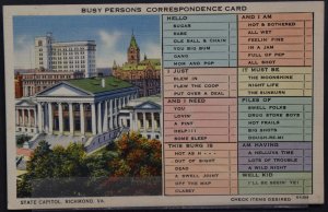 Richmond, VA - State Capitol - Busy Persons Correspondence Card