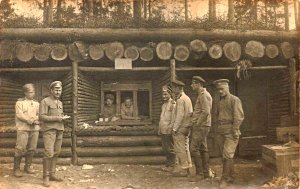 Russian Soldiers Wooden Camp, Real Photo Postcard