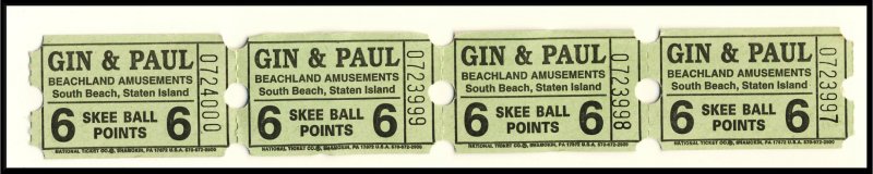 4 Beachland Amusements Skee Ball Tickets, South Beach, Staten Island,New York/NY