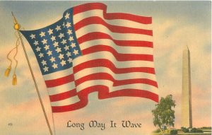 American U. S. Flag Long May It Wave Washington Monument, Patriotic Postcard