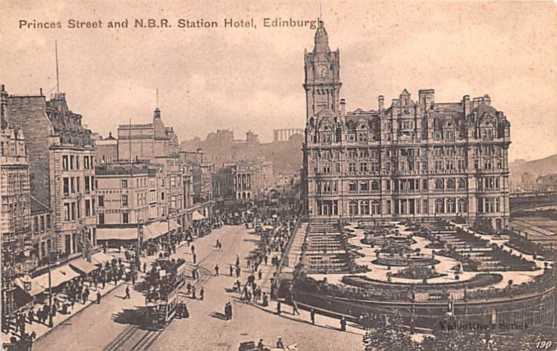 Princess Street and NBR Station Hotel Edinburgh Scotland, UK Writing on back 