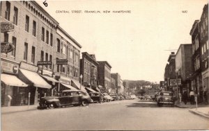 Postcard NH Franklin Central Street Rexall Drug Store Street View Shop 1940s S90
