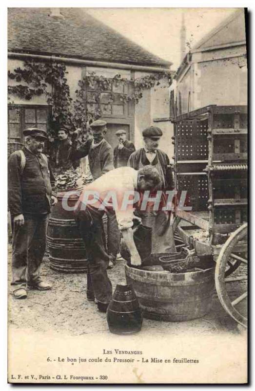 Old Postcard Folklore Wine Vineyard Harvest Good juice runs the press The set...