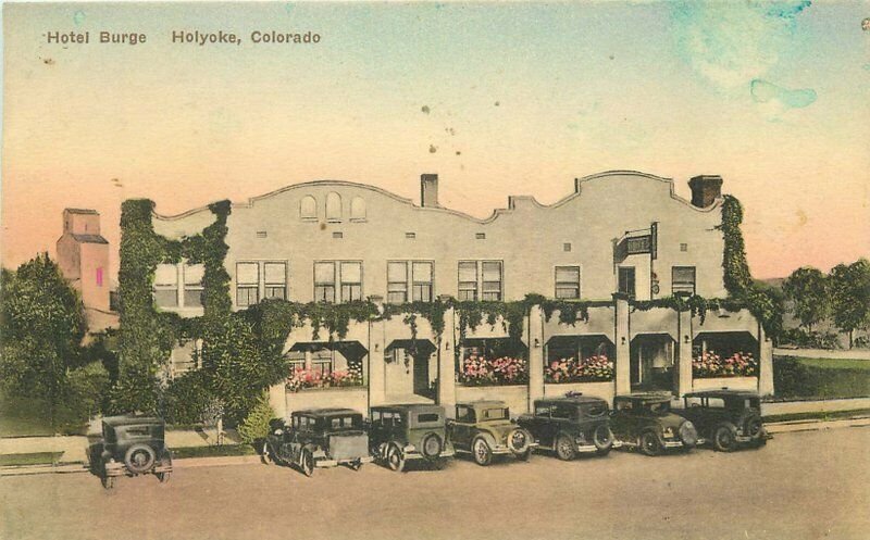 Albertype Holyoke Colorado hand colored Hotel Burge roadside Postcard 10866 