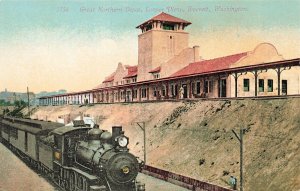 Everett WA Great Northern Railroad Station Train Depot Postcard