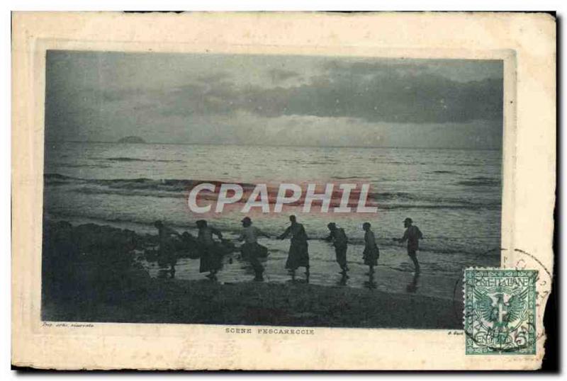 Old Postcard Fishermen Fishing Italy