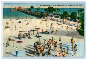 1955 mediados de invierno Spa De Baño Playa San Petersburgo Florida fluido POSTAL ANTIGUA 