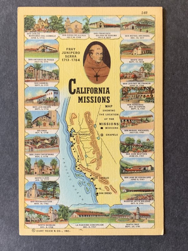 California Missions CA Linen Postcard H1159081122