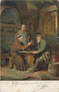 Ed. v. Grutzner - Alte Freunde ( Old Friends ) monk cheers wine