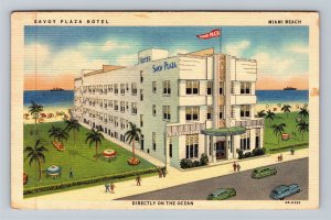 Miami Beach FL-Florida, Savoy Plaza Hotel, Advertising Linen c1947 Postcard 